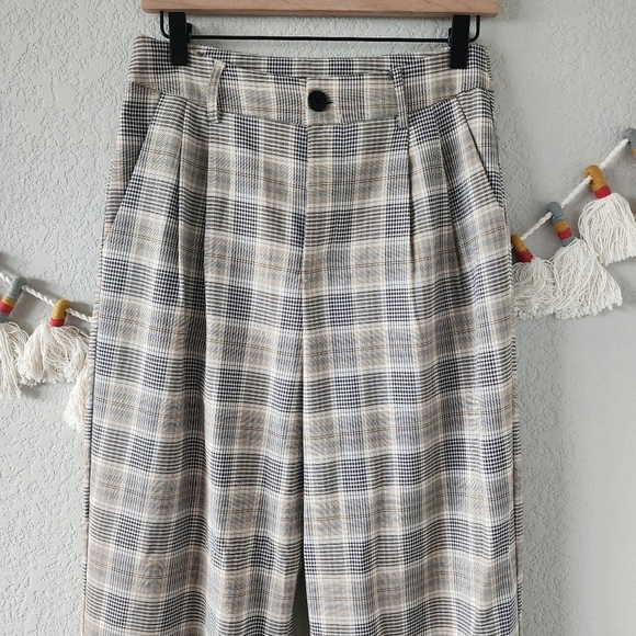 Sans Souci Plaid Gingham High Waisted Wide Leg Trouser Pants Preppy Academia M - Picture 2 of 9